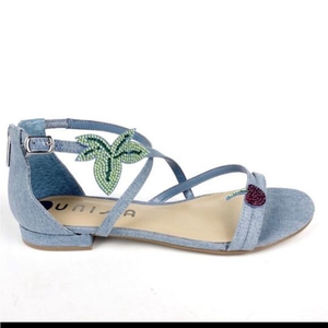 Unisa Denim Rhinestone Cherry Flat‎ Sandals